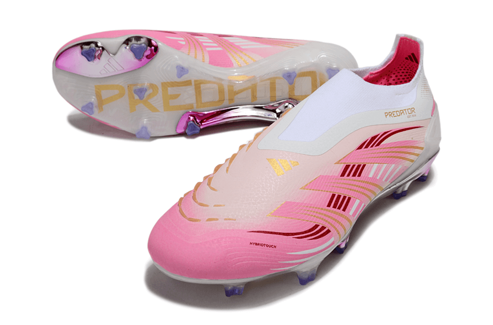 Chuteira Adidas Predator Elite FG LL - Rosa em design vibrante e moderno, ideal para desempenho em gramados naturais.