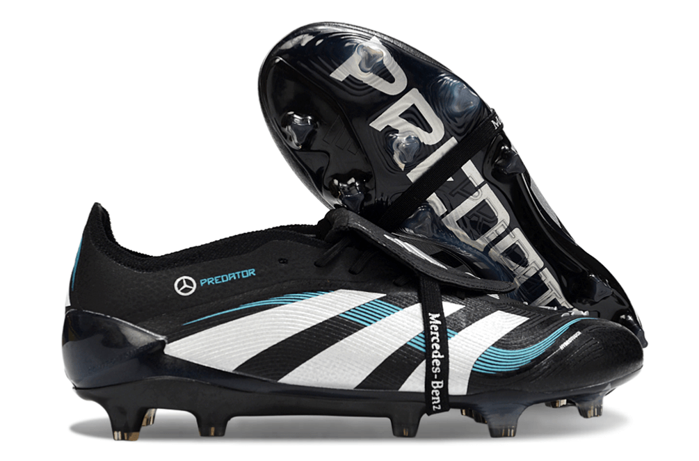 Chuteira Adidas Predator Elite FG Tongue Ed. "Mercedes" com design exclusivo e sofisticado, ideal para performance em campo.