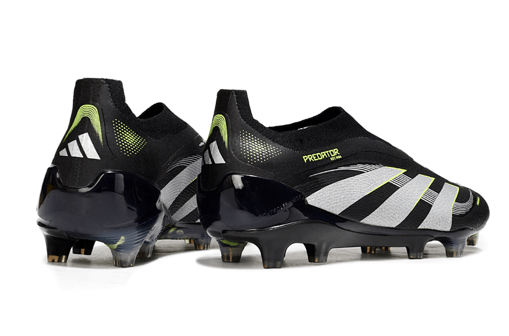 Chuteira Adidas Predator Elite FG - Preta e Amarela com design moderno e tecnologia avançada para desempenho no campo.