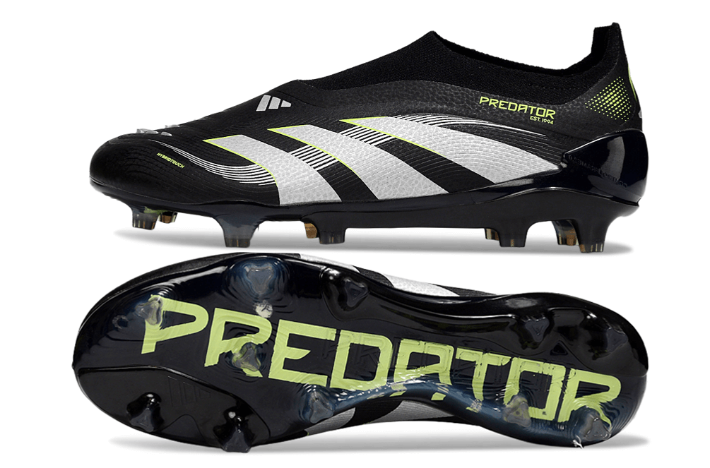 Chuteira Adidas Predator Elite FG - Preta e Amarela com design inovador e sola de tração para desempenho em campo.