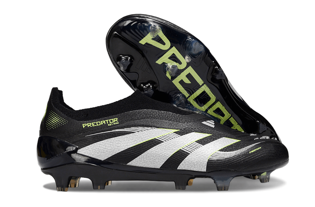 Chuteira Adidas Predator Elite FG - Preta e Amarela com design moderno e performance para futebol em campo.