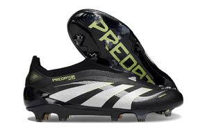 Chuteira Adidas Predator Elite FG - Preta e Amarela com design moderno e performance para futebol em campo.