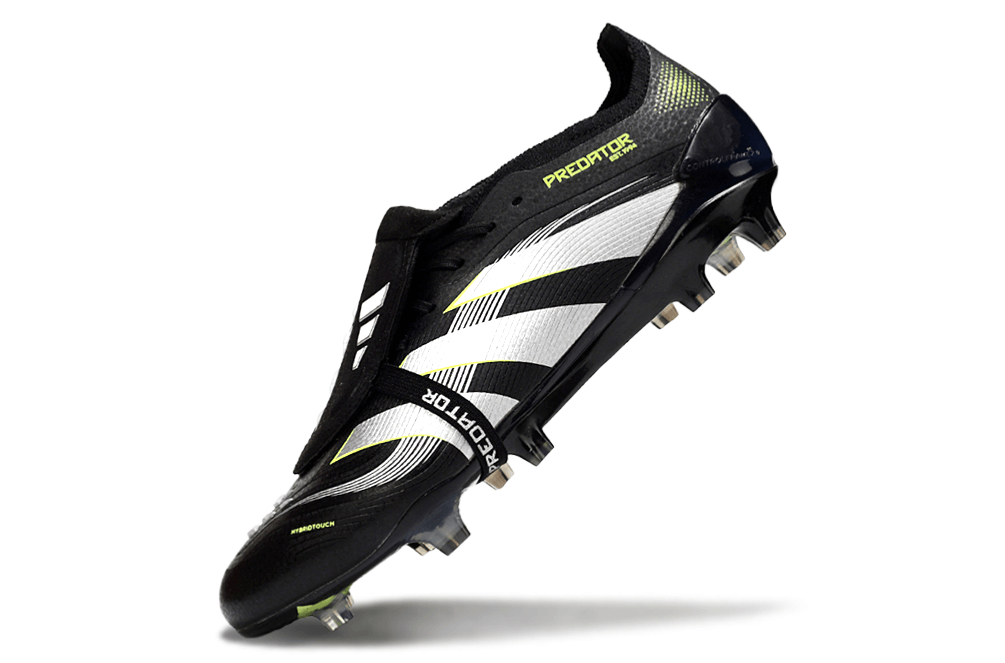 Chuteira Adidas Predator Elite FG Tongue Preta e Amarela com design arrojado para desempenho em campo.