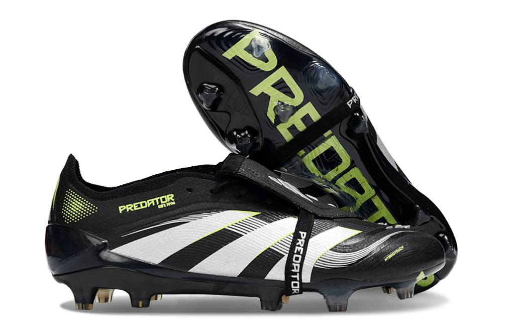 Chuteira Adidas Predator Elite FG Tongue Preta e Amarela com design arrojado e tecnologia de ponta.