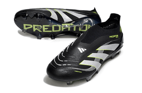 Chuteira Adidas Predator Elite FG - Preta e Amarela com design elegante e tecnologia avançada para desempenho em campo.