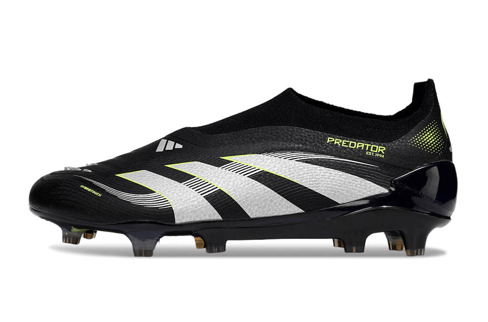 Chuteira Adidas Predator Elite FG - Preta e Amarela lateral com design arrojado e moderno.