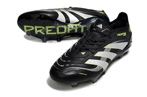 Chuteira Adidas Predator Elite FG - Preta e Amarela com design icônico e tecnologia avançada, perfeitas para controle no campo.