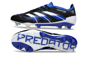 Chuteira Adidas Predator Elite FG - Preta e Azul com design moderno e tecnologia de controle de bola.