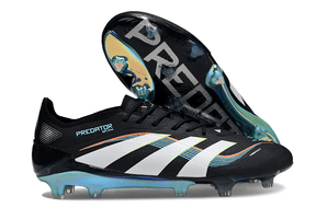 Chuteira Adidas Predator Elite FG - Preta e Azul, com design moderno e tecnologia de controle de bola.