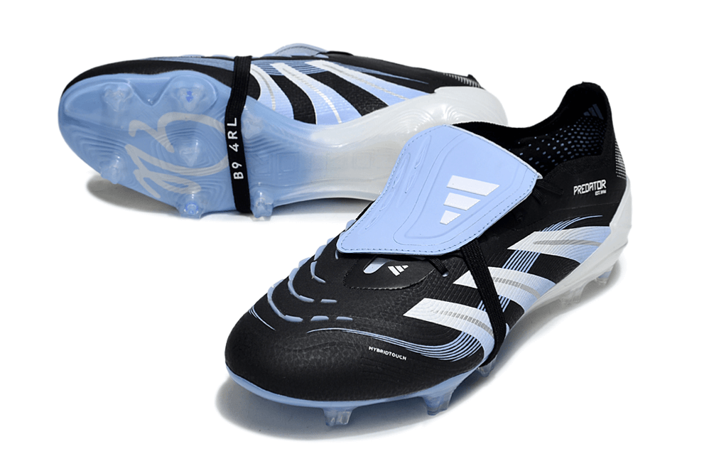 Chuteira Adidas Predator Elite FG Tongue Preta Ed. "Bellingham" com design exclusivo e tecnologia de ponta.