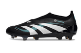 Chuteira Adidas Predator Elite FG - Preta e Branca em ângulo lateral, destacando seu design elegante e tecnologia avançada.