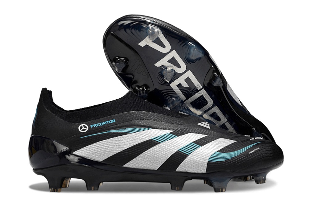 Chuteira Adidas Predator Elite FG - Preta e Branca com design elegante e tecnologia avançada para desempenho em campo.