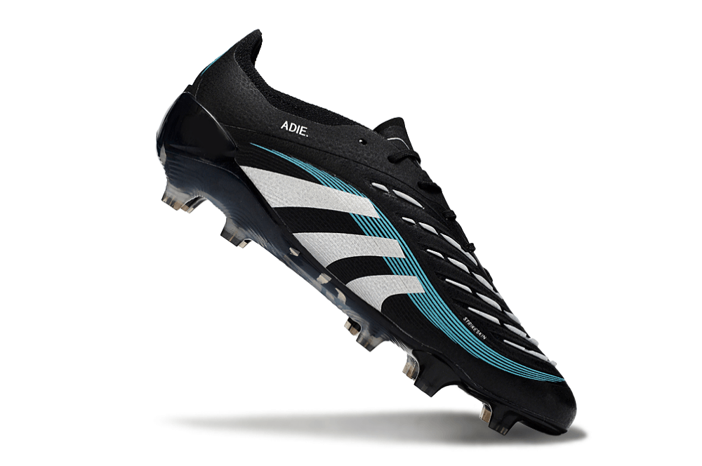 Chuteira Adidas Predator Elite FG - Preta e Branca Ed. "Mercedes" com design sofisticado e controle absoluto.