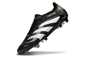 Chuteira Adidas Predator Elite FG - Preta e Amarela com tecnologia inovadora para controle e precisão no futebol.