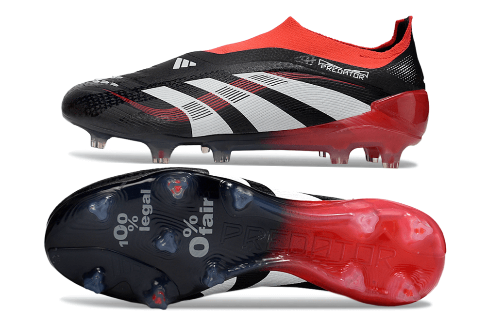 Chuteira Adidas Predator Elite FG - Preta e Vermelha, design arrojado, tecnologia de ponta, ideal para desempenho em gramados.