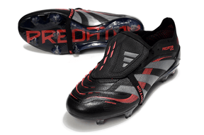 Chuteira Adidas Predator Elite FG Tongue Preta e Vermelha com design arrojado e tecnologia avançada.