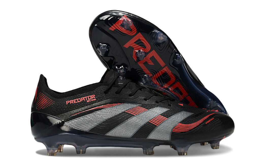 Chuteira Adidas Predator Elite FG - Preta e Vermelha com design moderno e tecnologia avançada para controle no campo.