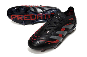 Chuteira Adidas Predator Elite FG - Preta e Vermelha com design avançado para controle e precisão no futebol.