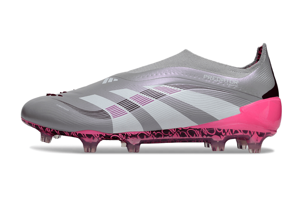 Chuteira Adidas Predator Elite FG LL - Rosa Ed. "Bellingham" em vista lateral, destacando design e tecnologia.