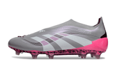 Chuteira Adidas Predator Elite FG LL - Rosa Ed. "Bellingham" em vista lateral, destacando design e tecnologia.