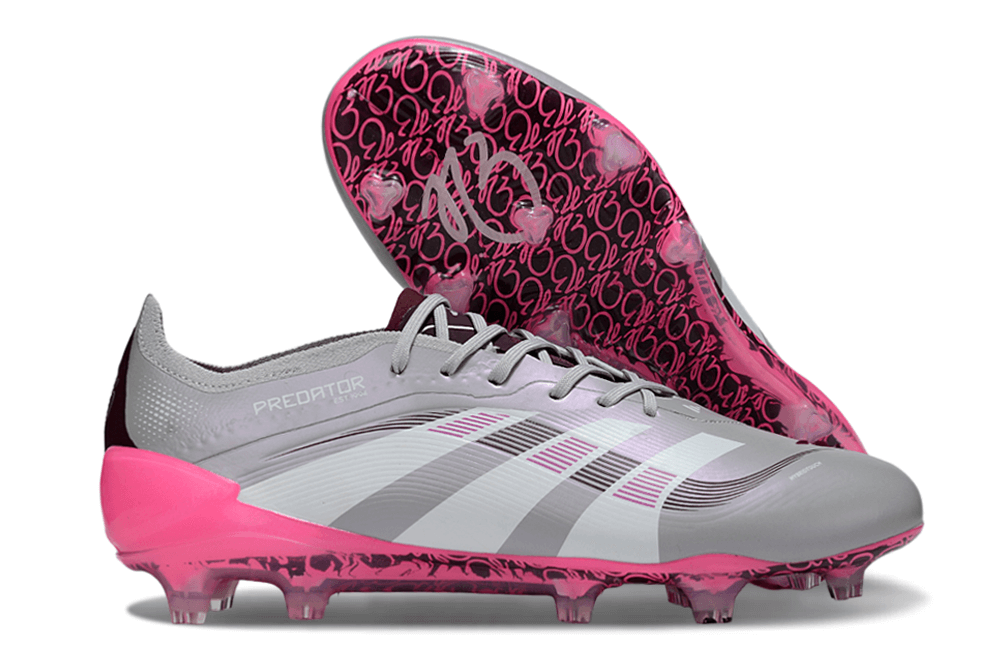 Chuteira Adidas Predator Elite FG - Rosa Ed. "Bellingham" com design exclusivo e tecnologia avançada.