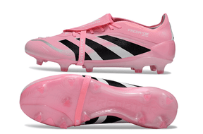 Chuteira Adidas Predator Elite FG - Rosa, design vibrante rosa e preto, ideal para desempenho em gramados naturais.