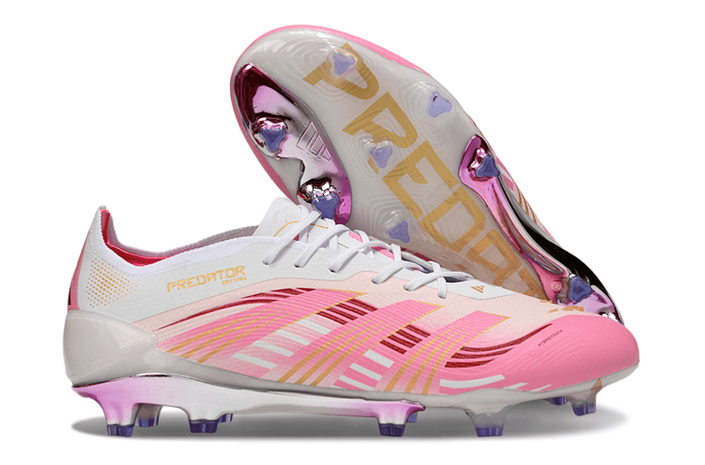 Chuteira Adidas Predator Elite FG - Rosa com design moderno e tecnológico para controle e precisão no futebol.
