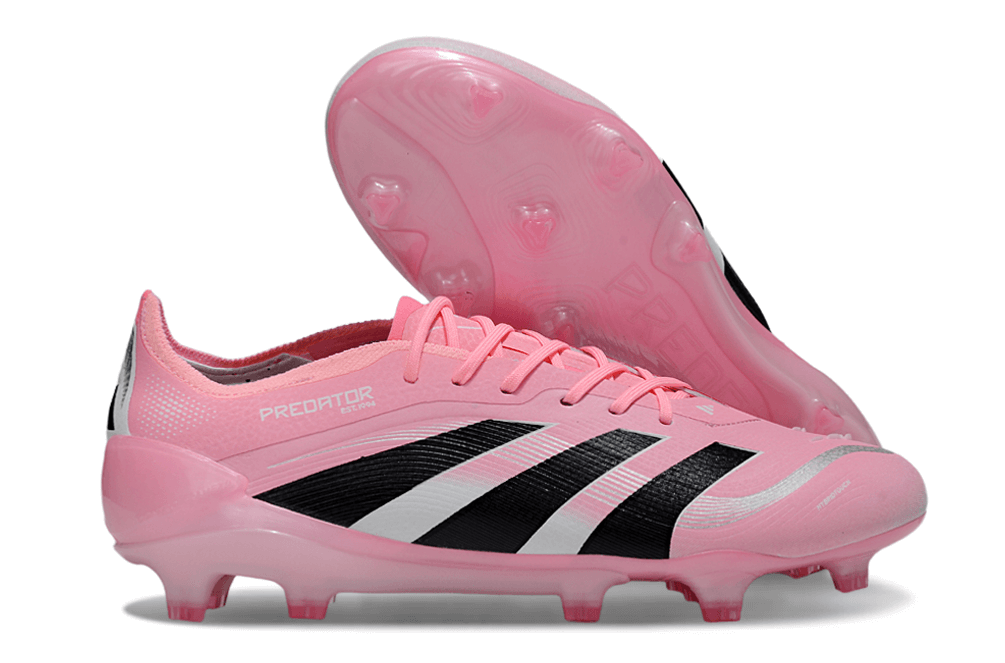 Chuteira Adidas Predator Elite FG - Rosa e Preta com design moderno e sola FG para máxima performance em campo.