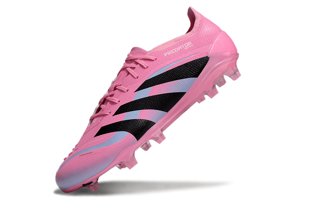 Chuteira Adidas Predator Elite FG - Rosa e Preta, design moderno e agressivo para futebol.