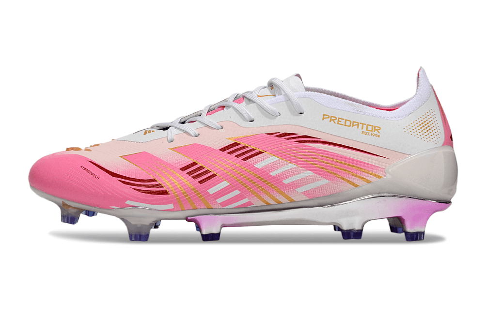 Chuteira Adidas Predator Elite FG - Rosa lateral com design arrojado e cores vibrantes, ideal para jogadores de futebol.