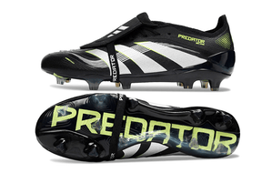 Chuteira Adidas Predator Elite FG Tongue Preta e Amarela com design arrojado para desempenho em campo.