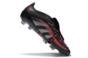 Chuteira Adidas Predator Elite FG Tongue Preta e Vermelha com design arrojado e tecnologia de ponta.