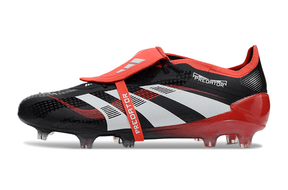 Chuteira Adidas Predator Elite FG Tongue Preta e Vermelha com design arrojado e tecnologia para desempenho em campo.