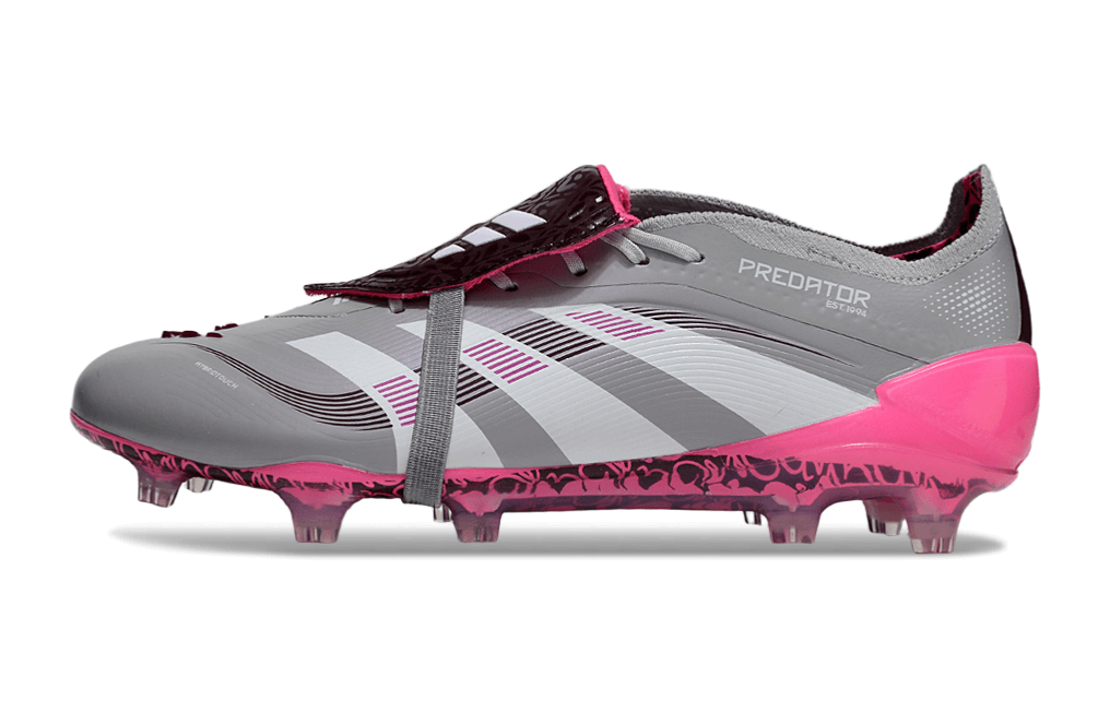 Chuteira Adidas Predator Elite FG Tongue Rosa Ed. "Bellingham" em design exclusivo e tecnologia avançada.