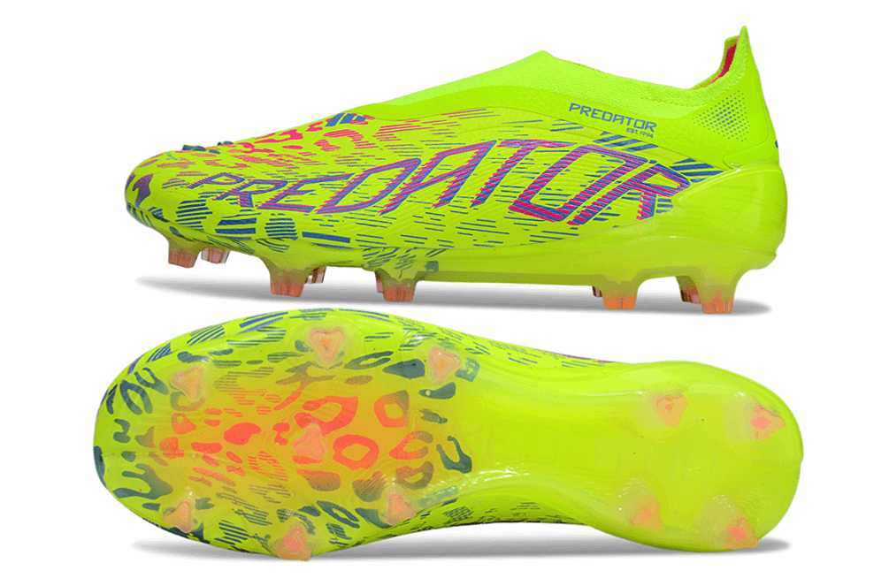 Chuteira Adidas Predator Elite FG - Verde vista superior e inferior mostrando design vibrante e ousado.