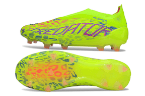 Chuteira Adidas Predator Elite FG - Verde vista superior e inferior mostrando design vibrante e ousado.