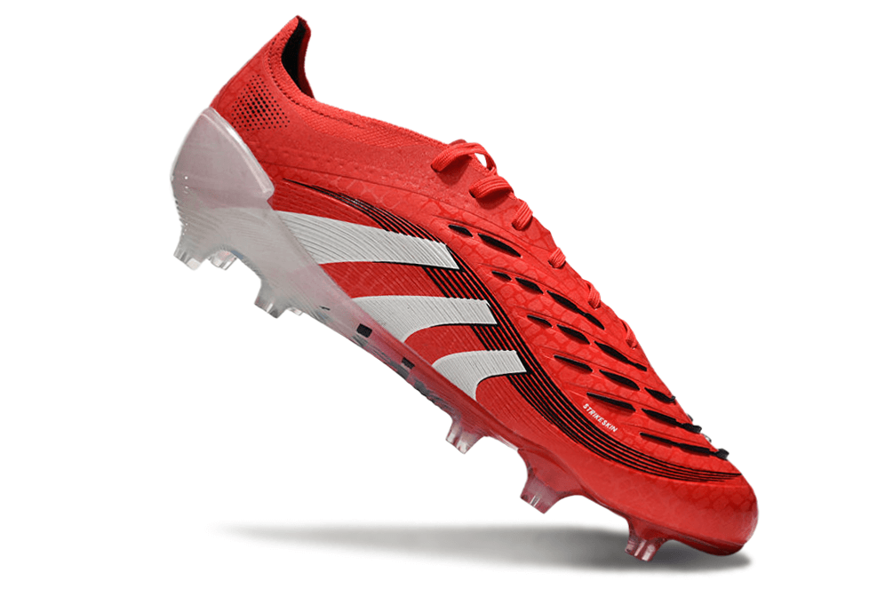 Chuteira Adidas Predator Elite FG - Vermelha e Branca com design arrojado e tecnologia de ponta para desempenho em campo.