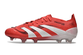 Chuteira Adidas Predator Elite FG - Vermelha e Branca com design arrojado e tecnologia avançada para desempenho em campo.