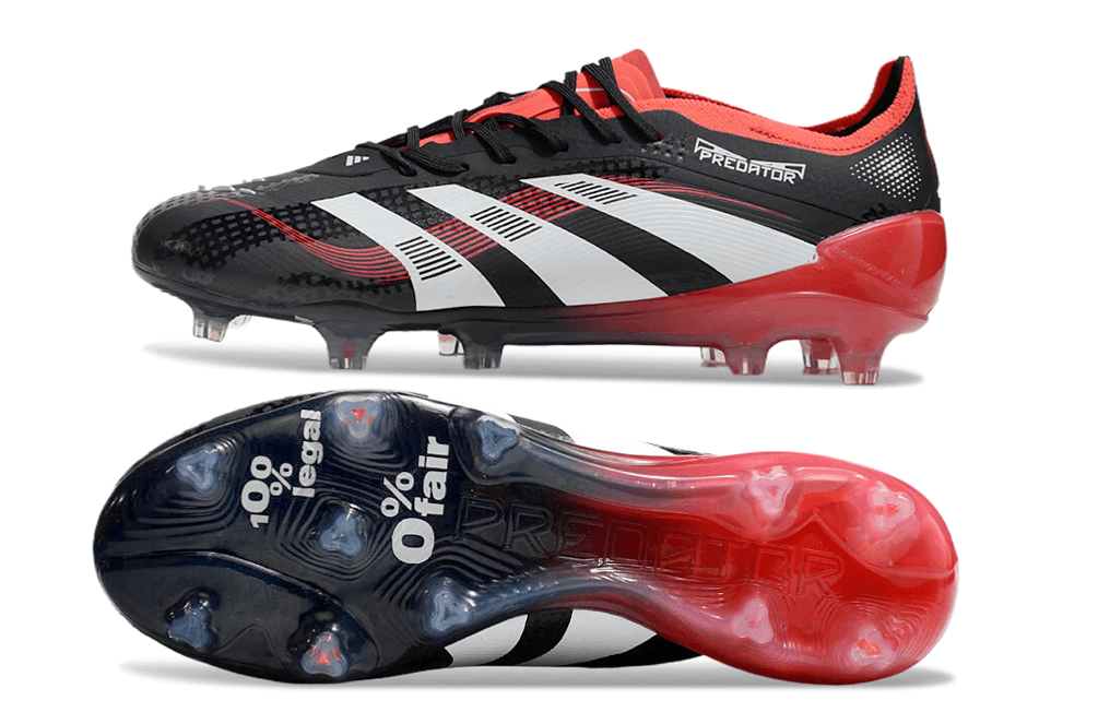 Chuteira Adidas Predator Elite FG - Vermelha e Preta com design moderno e sola FG para alta performance em campo.