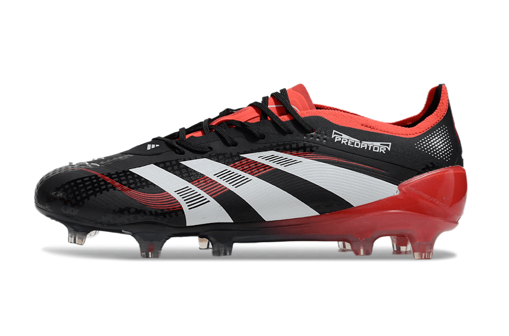 Chuteira Adidas Predator Elite FG - Vermelha e Preta com design icônico e desempenho superior em campo.