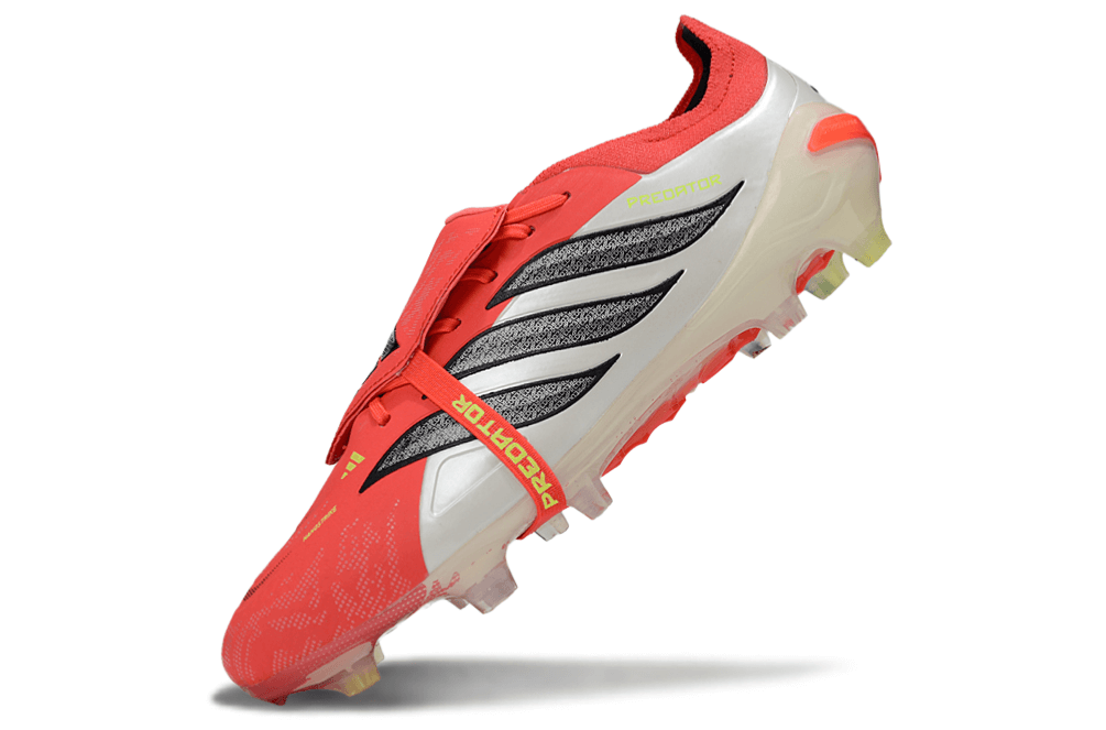 Chuteira Adidas Predator Elite FG 26 - "Finishers Steel" - Vermelha e Branca com design icônico e tecnologia avançada.
