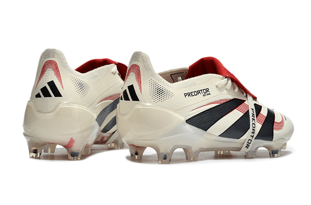 Chuteira Adidas Predator Elite Fold-Over Tongue FG - Begê, Vermelha e Preta - vista traseira