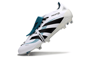 Chuteira Adidas Predator Elite Fold-Over Tongue FG - Branca, Verde e Preta, ideal para desempenho em campo.