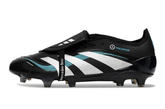 Chuteira Adidas Predator Elite Fold-Over Tongue FG - Preta, Branca e Azul lado esquerdo com design moderno