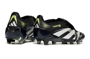 Chuteira Adidas Predator Elite Fold-Over Tongue FG - Preta, Verde e Branca, detalhes traseiros dos tênis.