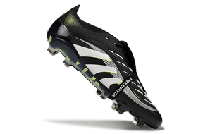 Chuteira Adidas Predator Elite Fold-Over Tongue FG - Preta, Verde e Branca em ângulo lateral sobre fundo branco.