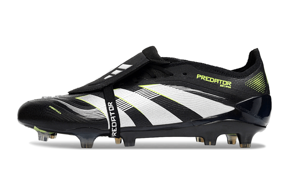 Chuteira Adidas Predator Elite Fold-Over Tongue FG - Preta, Verde e Branca com design moderno e confortável.
