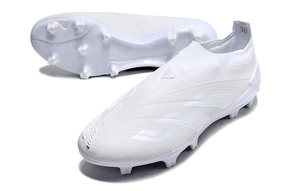 Chuteira Adidas Predator Elite Laceless FG - Branca com design sem cadarço e tecnologia de ponta.