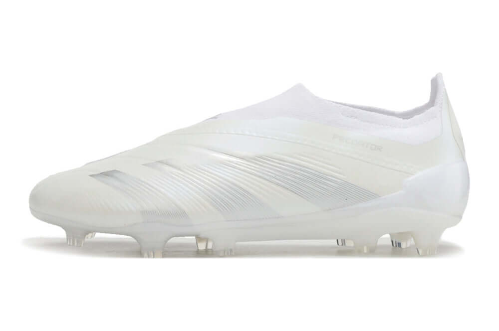 Chuteira Adidas Predator Elite Laceless FG - Branca em design inovador, sem cadarço, ideal para desempenho em campo.