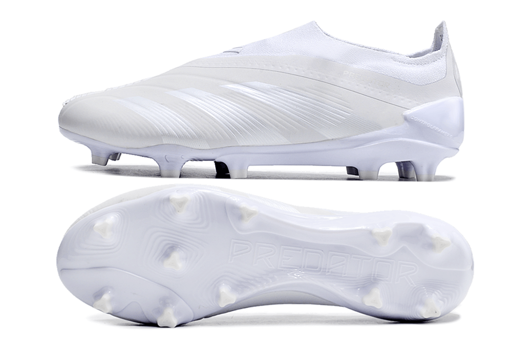 Chuteira Adidas Predator Elite Laceless FG - Branca, modelo de futebol sem cadarço, design moderno e elegante.